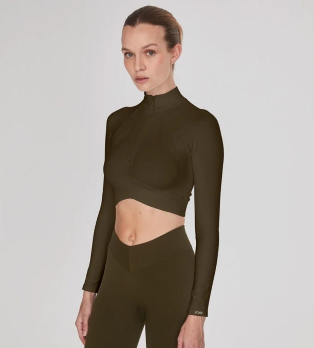 Joja Exhale Long Sleeve Cropped Army Green Top  - S